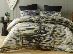 Safari quilt cover set super king by Bianca cotton blend beige black zebra in