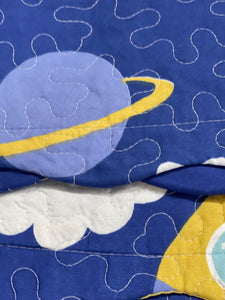 Boy kids single or king single spaceship rocket blue coverlet bedspread cloud