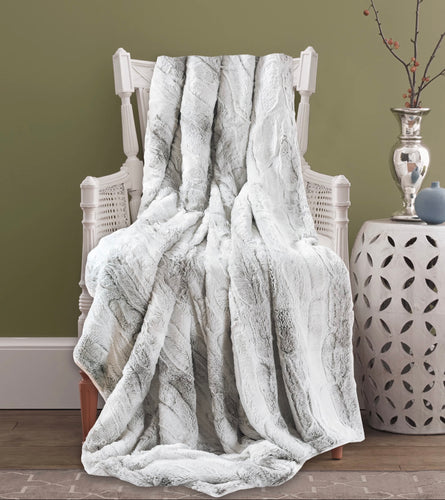 super soft luxury elegant large faux fur throw blanket grey cream reversible