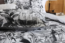 Cotton bedspread coverlet queen king reversible black white crane bird artistic botanical age