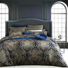 Davinci Peron quilt cover damask navy gold royal French provincial damask elegant king