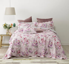 Botanical blue bedspread coverlet cotton double floral pink purple