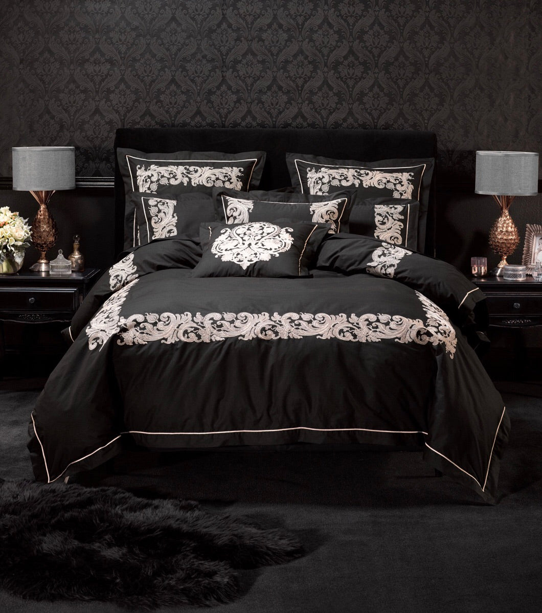 Palazzo cotton quilt cover set by Alex Perry black gold