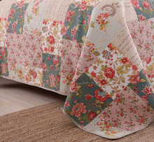 Sale Cotton bedspread coverlet quilted queen king vintage beige floral patchwork style