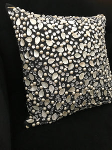 Shells and pearls black beaded  cushion