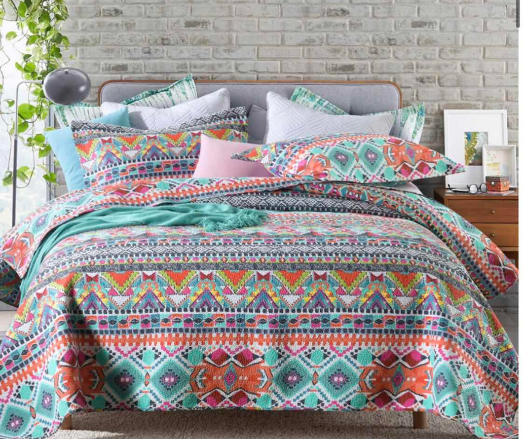 Sale 3 piece cotton bedspread coverlet  colour Moroccan vibrant colourful cultural inspired summer reversible