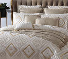 Davinci santos snow quilt cover set king gold cream elegant jacquard ivory chenille greek key motif