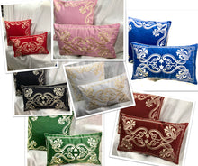 Set of embroidered gold cushion covers elegant red, royal blue, black , green, white