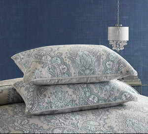 Cotton bedspread coverlet queen king quilted provincial damask blue grey royal elegant