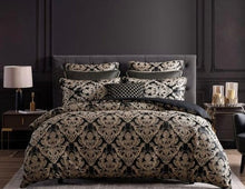 Vercelli noir Davinci quilt cover set elegant damask provincial gold black queen jacqurad