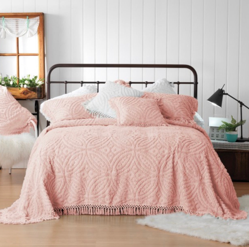 Kalia bedspread set pink Bianca chenille cotton easy care king queen single