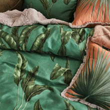 new 3pcs Livia Green Quilt Cover Set Linen House cotton Sateen Queen Tropical cotton banana palm leaves