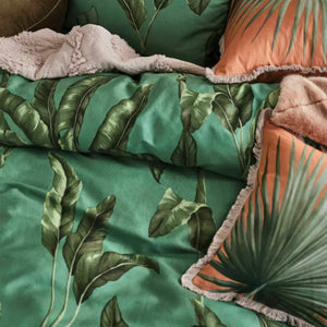 new 3pcs Livia Green Quilt Cover Set Linen House cotton Sateen Queen Tropical cotton banana palm leaves