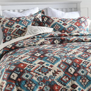 Cotton bedspread coverlet king queen Tibetan brown beige blue orange