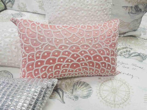 Peachy Pearl white hand beaded  cushion