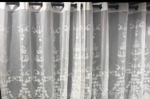 Pair of Victorian sheer curtain white embroidered provincial white 4 metre x 230 drop