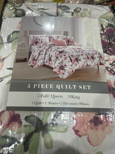 5 piece set Queen / king  green bedspread floral vintage pink purple summer vibrant Relax