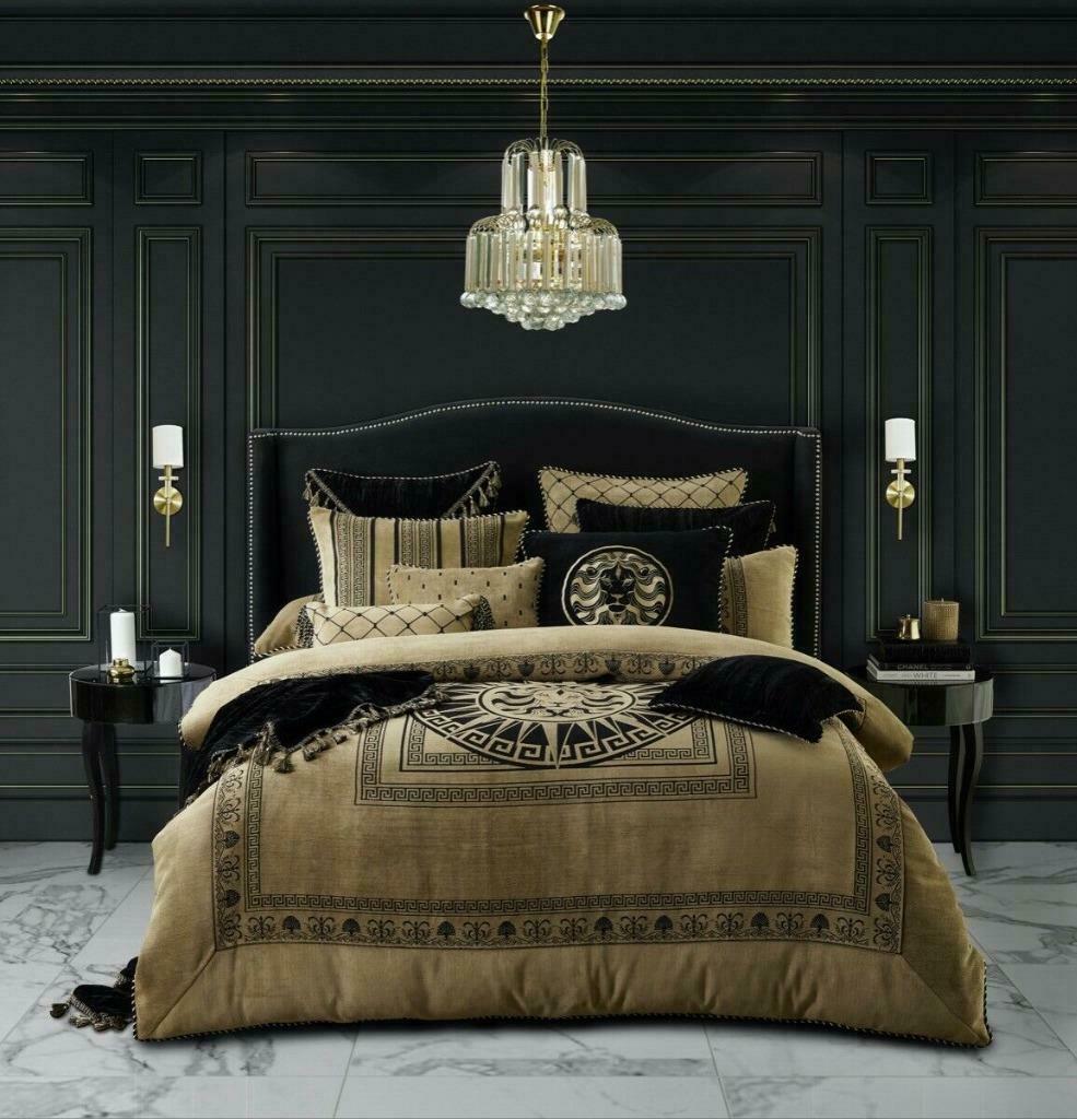 3pcs Massimo Gold quilt cover set by Davinci black gold luxury queen luxury classic bold